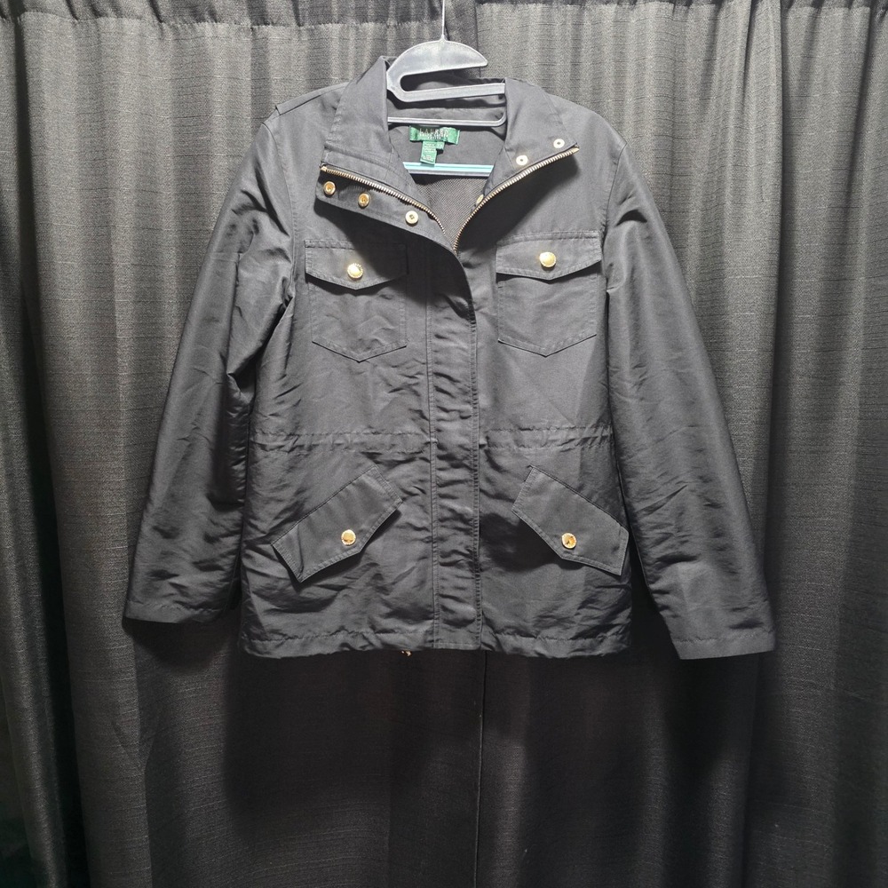 Lauren Ralph Lauren Petite Black Utility Field Jacket Gold Hardware PM
